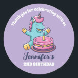Unicorn and Birthday Cake Kids Party Favour Classic Round Sticker<br><div class="desc">Cute party favours for kids,  boys or girls who love unicorn. Perfect for kids birthday party,  party favours and thank you label. You can also customise the text for baby shower or other occasion and party.</div>