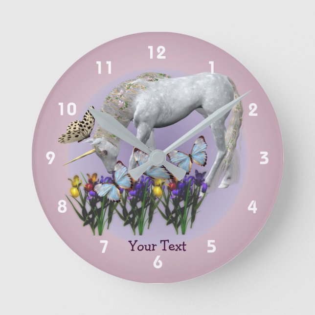 Unicorn And Butterflies Animal Round Clock (Front)