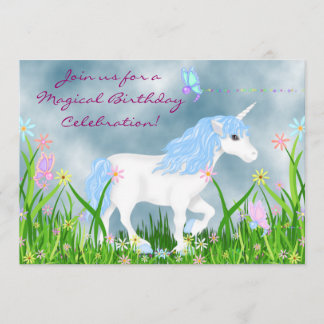 Unicorn and Butterflies Birthday Invitation