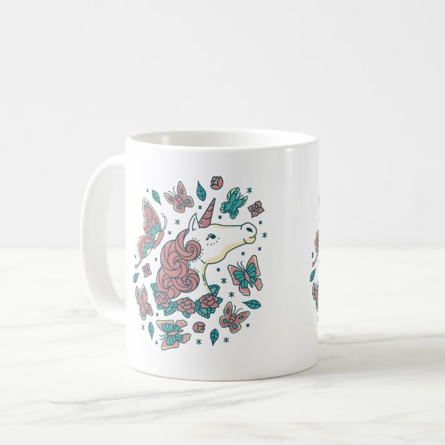 Unicorn and Butterflies Coffee Mug (Front Left)