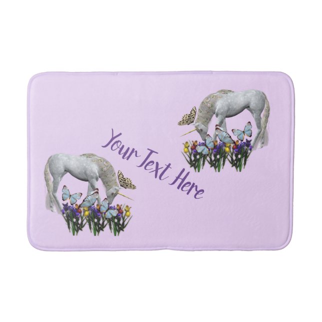 Unicorn And Butterflies Fantasy Personalised  Bath Mat (Front)