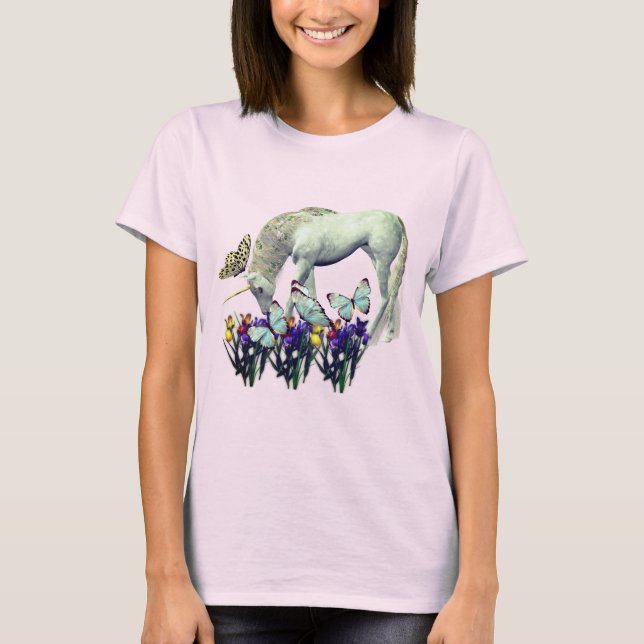 Unicorn And Butterflies Fantasy T-Shirt (Front)