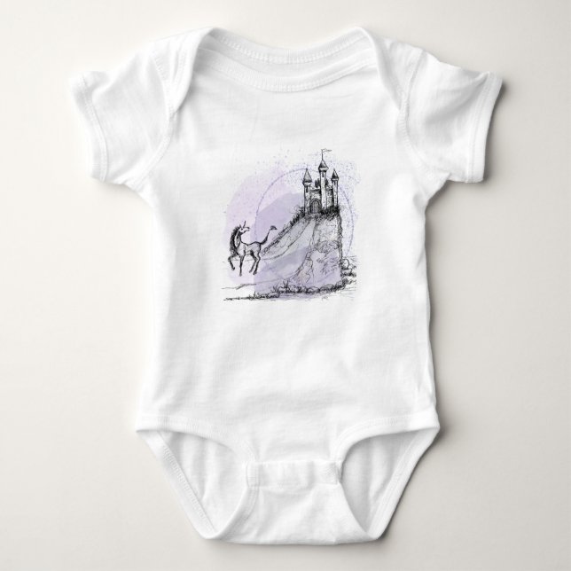 Unicorn and Castle Baby Bodysuit (Front)