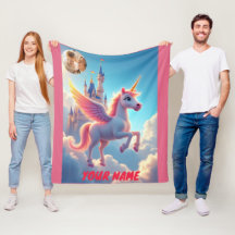 unicorn and castle in pink personalised and photo