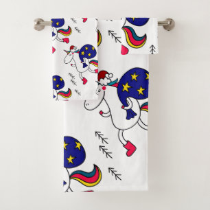 Unicorn and Christmas. Bath Towel Set
