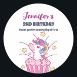 Unicorn and Cupcake Kids Birthday Party Favour Classic Round Sticker<br><div class="desc">Cute party favours for kids,  boys or girls who love unicorn. Perfect for kids birthday party,  party favours and thank you label. You can also customise the text for baby shower or other occasion and party.</div>