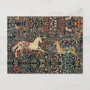 UNICORN AND DEER,FLOWERS,FOREST ANIMALS Floral Holiday Postcard