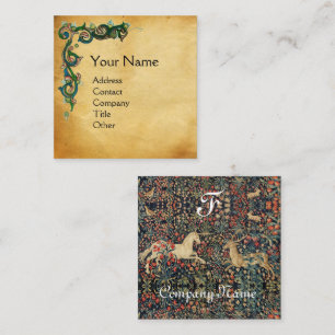 UNICORN AND DEER,FLOWERS,FOREST ANIMALS Parchment Square Business Card