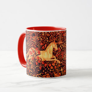 UNICORN AND DEER,FLOWERS,FOREST ANIMALS Red Floral Mug