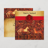 UNICORN AND DEER MONOGRAM RED WAX SEAL PARCHMENT