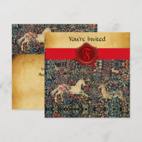UNICORN AND DEER MONOGRAM RED WAX SEAL PARCHMENT