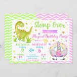 Unicorn and Dinosaur Joint Birthday Invitation<br><div class="desc">All designs are © Happy Panda Print</div>