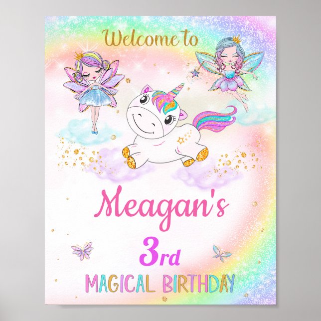 Unicorn and Fairies welcome party sign Magic party (Front)