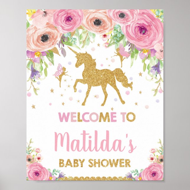 Unicorn and Fairy Baby Shower Party Welcome Sign (Front)