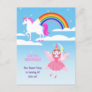 Unicorn and Fairy Magic Birthday Party Invitation Postcard