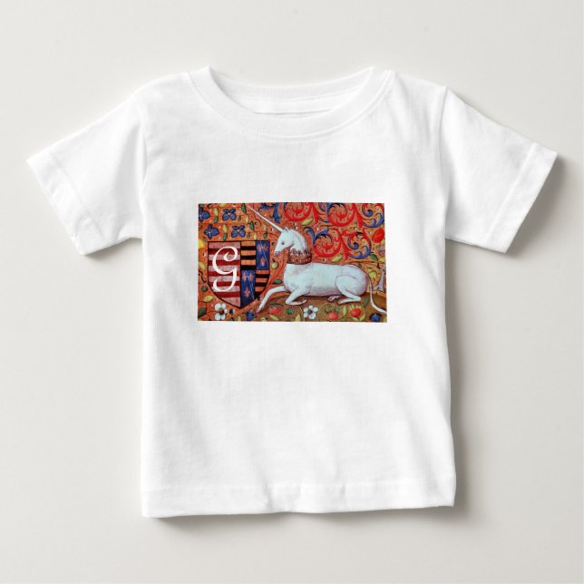 UNICORN AND FANTASY FLOWERS,FLORAL MOTIFS MONOGRAM BABY T-Shirt (Front)