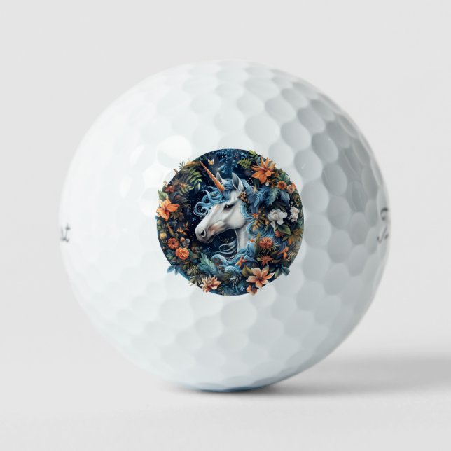 Unicorn and flowers fantasy design golf balls (Front)