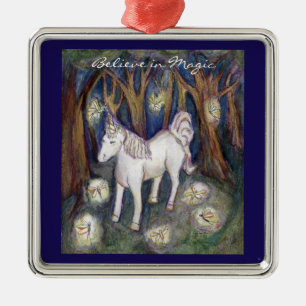 Unicorn and Forest Fairies Art Custom Ornaments