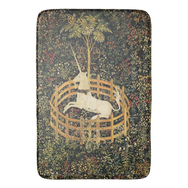 UNICORN AND GOTHIC FANTASY FLOWERS,FLORAL MOTIFS BATH MAT (Front Vertical)