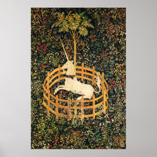 UNICORN AND GOTHIC FANTASY FLOWERS,FLORAL MOTIFS POSTER