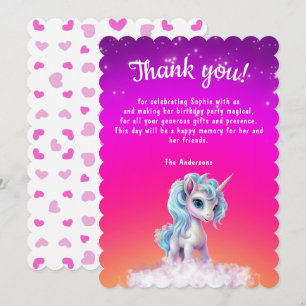Unicorn and hearts Pink Thank You Card