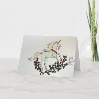 Unicorn and Holly Holiday Card