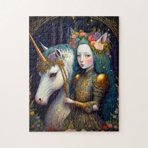 Unicorn and Lady Fantasy Art Jigsaw Puzzle