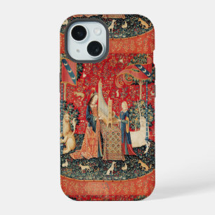 UNICORN AND LADY PLAYING ORGAN,ANIMALS Red Green iPhone 15 Case
