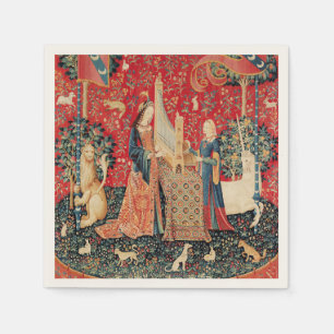 UNICORN AND LADY PLAYING ORGAN WITH ANIMALS NAPKIN