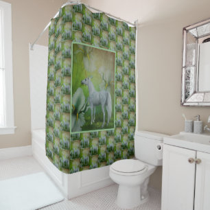 Unicorn And Lily Flowers    Shower Curtain