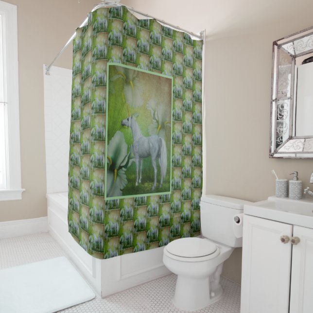 Unicorn And Lily Flowers    Shower Curtain (In Situ)
