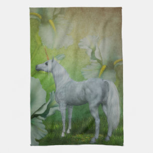 Unicorn And Lily Flowers Tea Towel