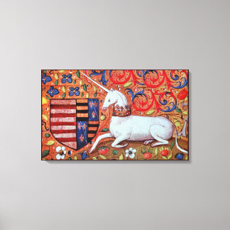 UNICORN AND MEDIEVAL FANTASY FLOWERS,FLORAL MOTIFS CANVAS PRINT