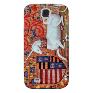 UNICORN AND MEDIEVAL FANTASY FLOWERS,FLORAL MOTIFS GALAXY S4 CASE