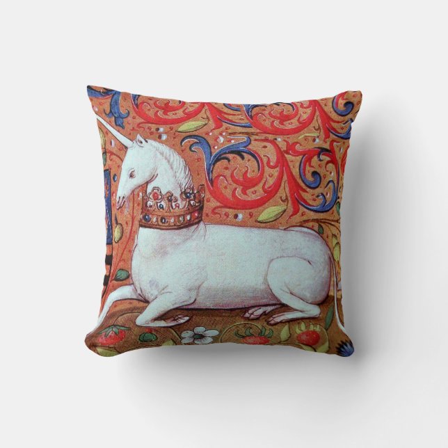 UNICORN AND MEDIEVAL FANTASY FLOWERS,FLORAL MOTIFS CUSHION (Front)