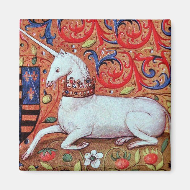 UNICORN AND MEDIEVAL FANTASY FLOWERS,FLORAL MOTIFS MAGNET (Front)