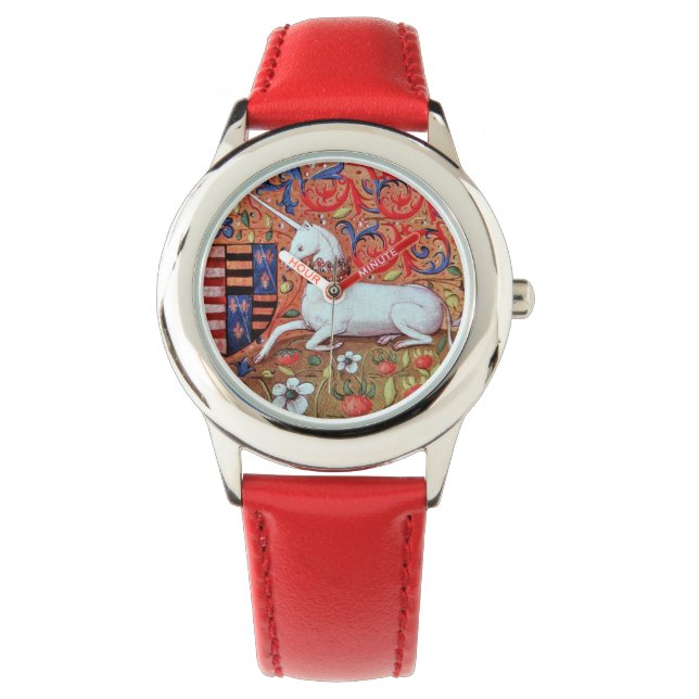 UNICORN AND MEDIEVAL FANTASY FLOWERS,FLORAL MOTIFS WATCH (Front)