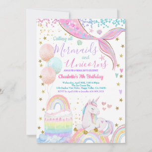 Unicorn and Mermaid Magical Day Birthday  Invitation