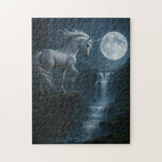 Unicorn and moonlit waterfall - stunning  jigsaw puzzle