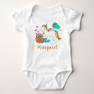 Unicorn And Rainbow Cute Personalised Name Cute Baby Bodysuit