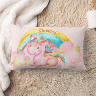 Unicorn and Rainbow Heart Lumbar Cushion
