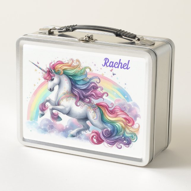 Unicorn and Rainbow Metal Lunch Box (Front)