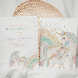 Unicorn and Rainbow Pastel Baby Shower Invitation
