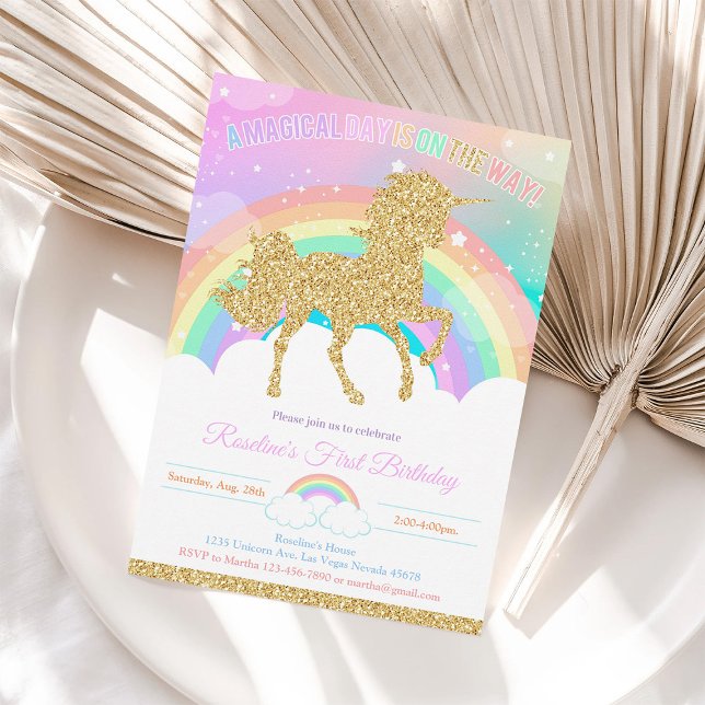 Unicorn and Rainbow Pastel Unicorn Birthday Invitation (Creator Uploaded)