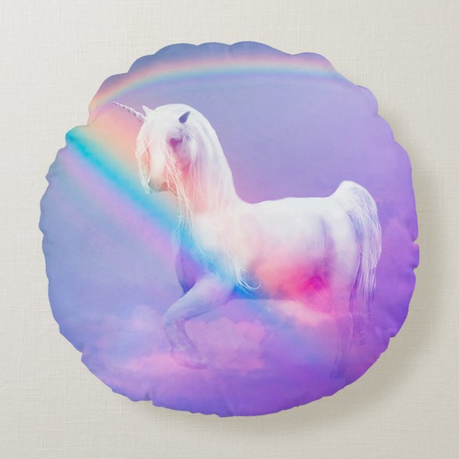 Unicorn and Rainbow Round Cushion (Front)