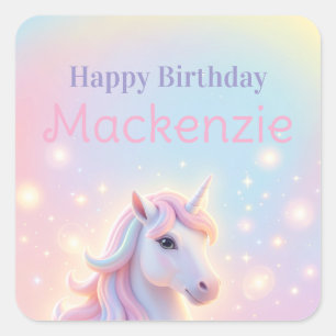 Unicorn and Rainbow Sparkles Birthday Party Square Sticker