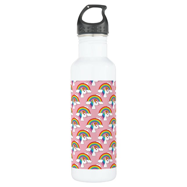 Unicorn and Rainbow with Clouds Kawaii 710 Ml Water Bottle (Front)
