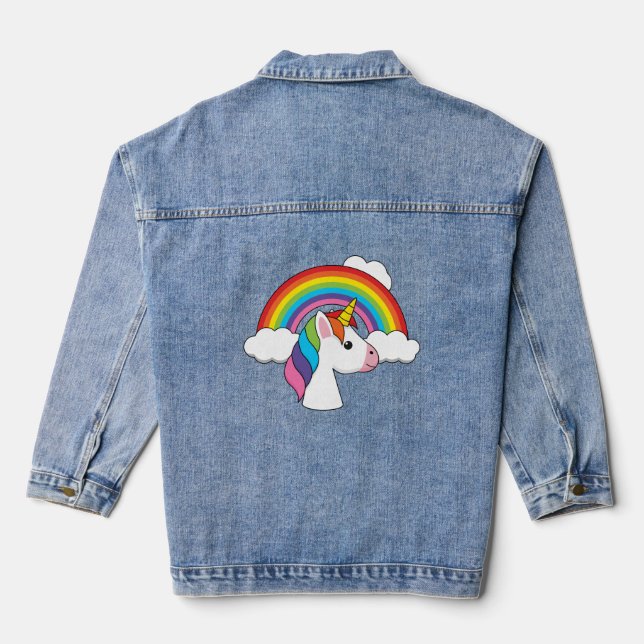 Unicorn and Rainbow with Clouds Kawaii Denim Jacket (Back)