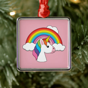Unicorn and Rainbow with Clouds Kawaii Metal Tree Decoration