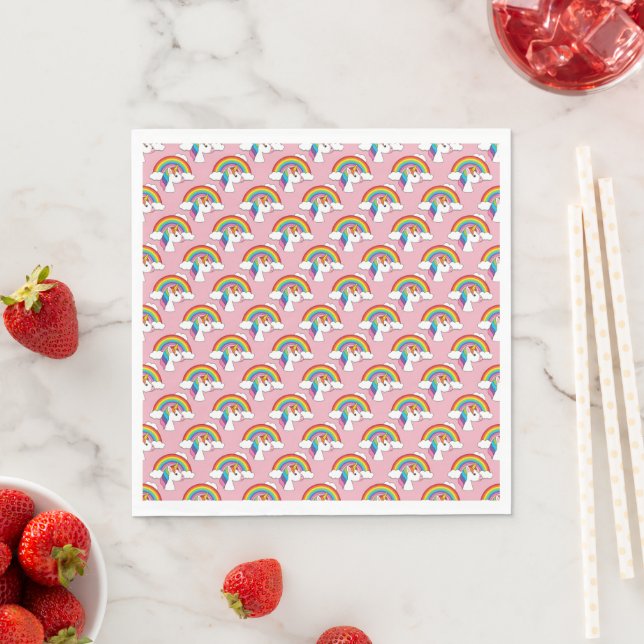Unicorn and Rainbow with Clouds Kawaii Napkin (Insitu)